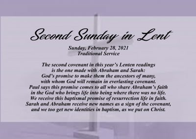 Streamed Worship Service – 2nd Sunday in Lent