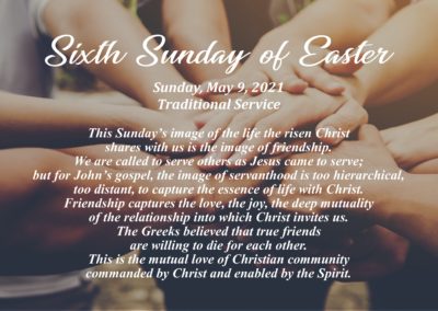 Streamed Worship Service – Sixth Sunday of Easter