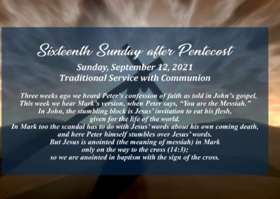 Streamed Worship Service – 16th Sunday after Pentecost