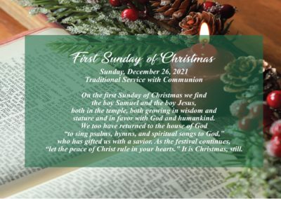 Streamed Worship Service – First Sunday of Christmas