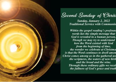 Streamed Worship Service – Second Sunday of Christmas