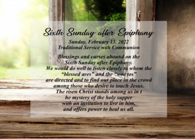 Streamed Worship Service – Sixth Sunday after Epiphany
