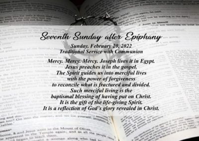 Streamed Worship Service – Seventh Sunday after Epiphany