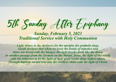 Streamed worship Service – Fifth Sunday after Epiphany