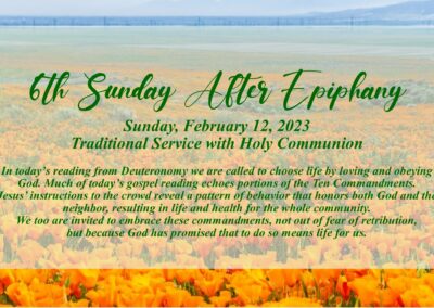Streamed Worship Service – Sixth Sunday After Epiphany